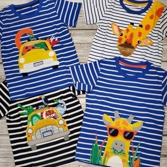 Summer Bundle 4 Embroidered T-Shirts Zoo Animals Boutique - Picture 3 of 12